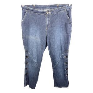 Denim 24 7 Roamans Plus Size 26W Jeans Boot Cut Flare‎ Button Hem Dark Blue 1359